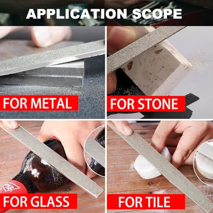 TARIST Diamond File Set, 3-Piece, 8-inch, Includes Flat/Half-Round/Round. For Sharpening Lawn Mower Blades, Garden Shears, Axe, Knife - Tool Sharpener for Metal, Tile, Ceramic, Glass, Stone and more