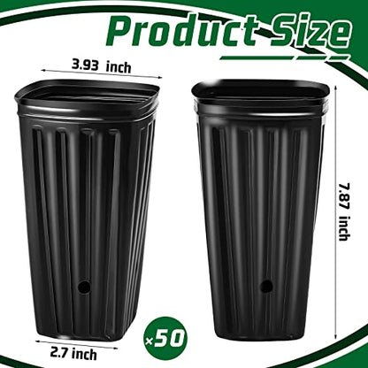 Tessco for you 50 Pcs Planter Pots, 7.8 Inches 0.38 Gallons Square Nursery Pot for Indoor Outdoor Plants, Lightweight Deep Plastic Plant Nursery Container with Drainage Holes