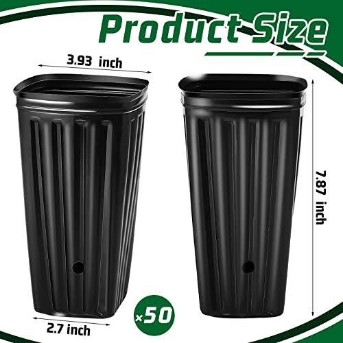 Tessco for you 50 Pcs Planter Pots, 7.8 Inches 0.38 Gallons Square Nursery Pot for Indoor Outdoor Plants, Lightweight Deep Plastic Plant Nursery Container with Drainage Holes