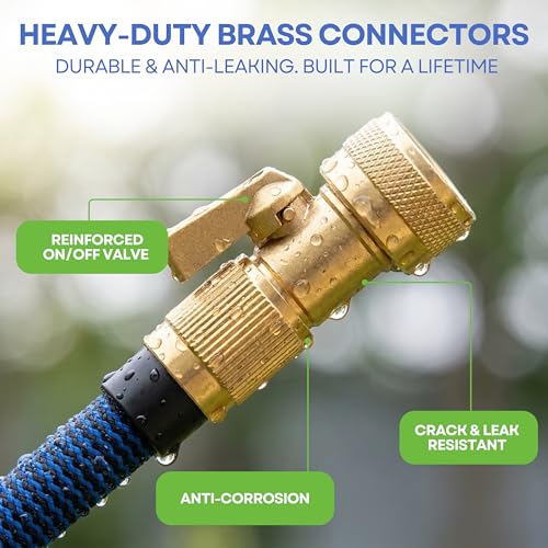 J&B XpandaHose 75ft Expandable Garden Hose, Lightweight, Brass Connectors - color: Blue/Black, size: 75ft