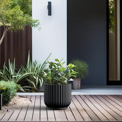 Kante Small Round Pedestal Black Concrete Planter 11" Dia, Outdoor - color: Black, size: 11"w x 9.8"h