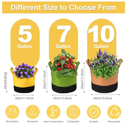 Grow Bags 5Gal/7Gal/10Gal * 2 ，6 Pack Vegetable/Flower/Plant Grow Bags ，Plant Fabric Pots with Handles for Garden and Outdoor Planting (6 Colour, 7 Gallon) - size: 7 Gallon