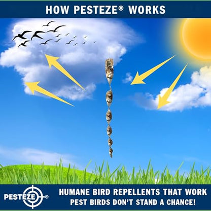 PESTEZE USA Bird Scare Reflective Rods Bird Deterrent Outdoor Scare Device for Birds Pigeons Crows Woodpeckers Sparrows Reflective Spinners Bird Repellent for Patio Garden Roof Balcony [8 Pack Silver]