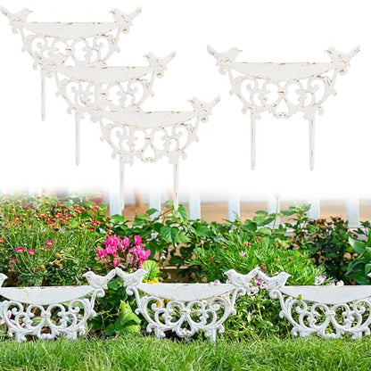 Sungmor Cast Iron Garden Edging Border, 9.9 Inches Tall, 4 Pack White - color: Rustic White - 10inch Tall