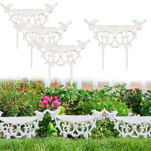 Sungmor Cast Iron Garden Edging Border, 9.9 Inches Tall, 4 Pack White - color: Rustic White - 10inch Tall