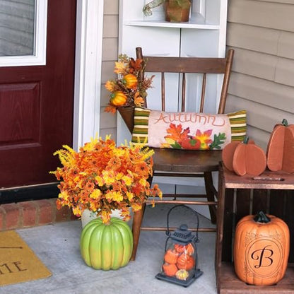 10 Bundles Artificial Mums for Outdoors Fake Fall Flowers Silk Flowers Plastic Plants UV Resistant No Fade for Outside Porch Garden Pots Planters Autumn Fall Decor (Fall)