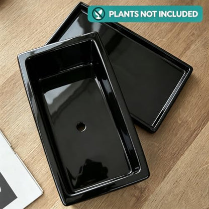 12 Inch Rectangular Ceramic Plant Pot, Window Box, Glazed Black - color: Black, size: 12 Inch