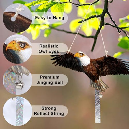 4pcs Plastic Fake Owls to Scare Away, Visual Reflective Owl Hanging Decoration to Protect Yard, Deterrent Dual-Sides Printed Fake Hawk to Scare Pigeon Barn Swallow from Garden Patio - color: 2pcs Brown-1