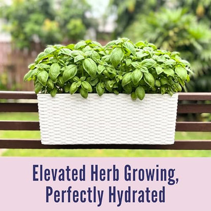 LaLaGreen Outdoor Rail Planter for Balcony (20 Inch, 2 Pack) Large White Self Watering Railing Planters with Brackets, Rectangular Plastic Fence Modern Window Boxes Designer Choice with Rattan Pattern - color: White X 2