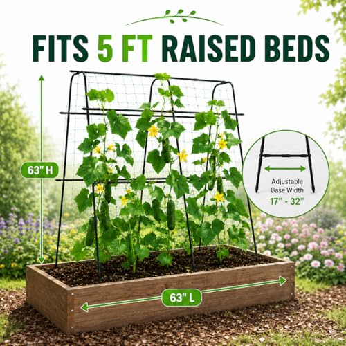 63x63 Cucumber Trellis for Raised Garden Bed, Black - size: 63" x 16" x 63"