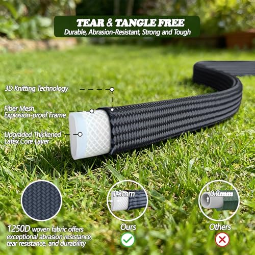 Flexible Garden Hose 50 FT,Non-Expanding Lightweight Water Hose, Kink-Free & Burst-Resistant up to 1000PSI, Durable All-Weather Hose for Yard, Lawn, Car Wash & Commercial Use