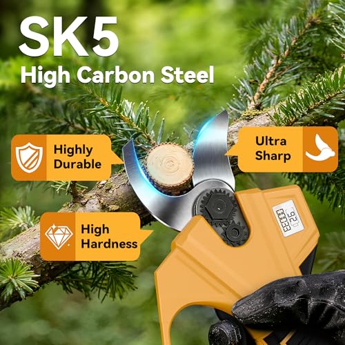 BUYJOY 2-in-1 Pole Pruning Shears, 1.6" Cut Diameter, Brushless Motor - color: Light Yellow