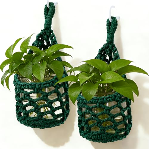 Macrame Wall Plant Hanger, Hanging Planter Basket Holder, Wall Planters for Indoor Plants, for Up to 4 Inch Pot (Green, 4-Inch) - color: Green, size: Small – Fits Pot Bottom ≤4"