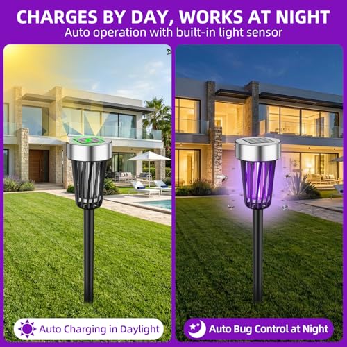 Solar Bug Zapper Outdoor Waterproof Mosquito Repellent Outdoor Patio Mosquito Trap Killer for Garden, Backyard, Farm, 2026 Solar Powered Fly Zapper for Small Flying Insect, Moths, Gnats, Flies(4Pack)