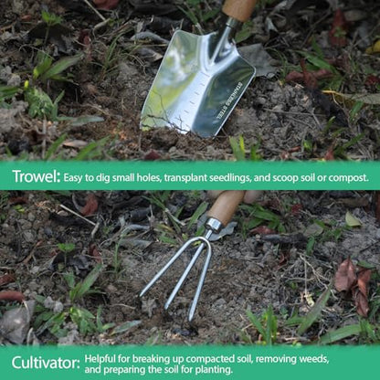 LeMotech Garden Tool Set, 2Pcs Gardening Hand Tools, Stainless Steel Trowel and Cultivator with Handle, Outdoor Gardening Kit for Women Men - style: 2PC(Trowel&Cultivator)