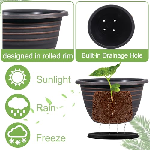 KPUVX 12 Inch Plastic Flower Pot, 3 Pack - color: Red Brown