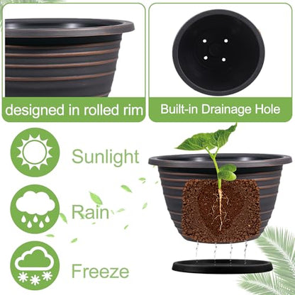 KPUVX 12 Inch Plastic Flower Pot, 3 Pack - color: Red Brown