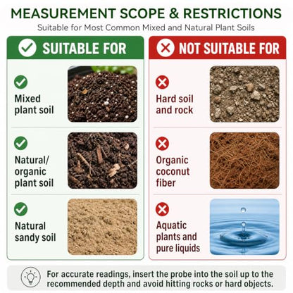 Soil Test Kit, 6-in-1 Soil Moisture Meter, PH/Sunlight/Soil Moisture/Fertility Monitor Indicator Sensor with 4 Removable Probe, Soil Tester for Garden, Lawn, Indoor and Outdoor Plants