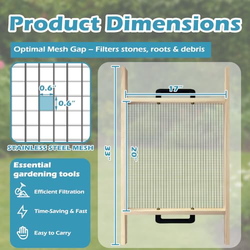 Large Soil Sifter, Rock Sifter Garden Sieve Soil Dirt Leaves for Gardening, 17.5'' × 34'' Compost Sifter Suitable for Wheelbarrow and Handheld