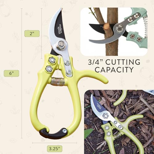Modern Sprout Bypass Hand Pruners - Scissors - Gardening Tools - Chartreuse - color: Chartreuse