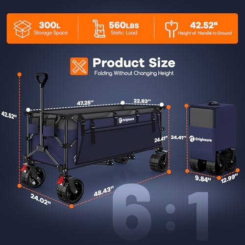 Originsure 300L Foldable Beach Wagon Cart with Big Wheels, 560lbs, Purple - color: Grey&purple
