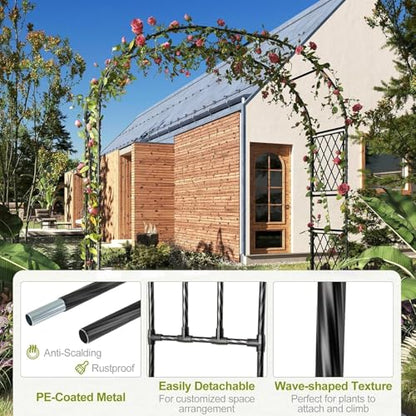 Garvee Garden Arbor with 2 Planter Boxes, PE Coated Garden Arch Trellis - size: 7.5 × 7.2 ft