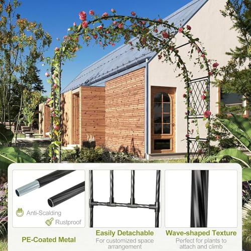 Garvee Garden Arbor with 2 Planter Boxes, PE Coated Garden Arch Trellis - size: 6.5 × 7.2 ft