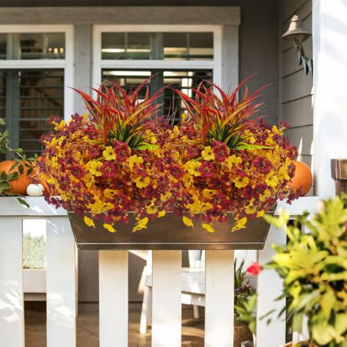 12 Bundles Artificial Fall Flowers for Outdoors Fake Mums UV Resistant - color: Fall Colors