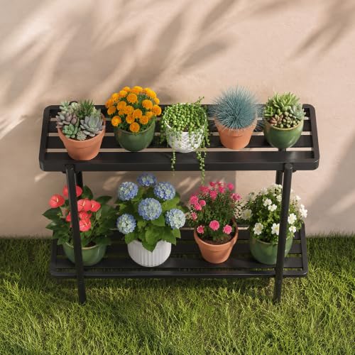 2 Tier Metal Plant Stand, Window Plant Shelves Indoor Outdoor - color: Metal