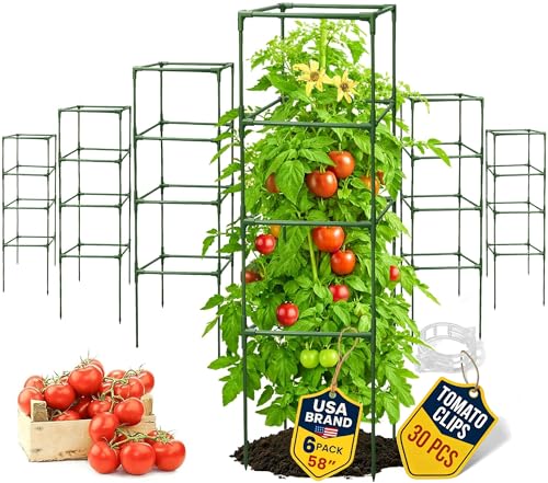 6 Pack 58" Square Tomato Cages for Garden - Large Tomato Trellis Stakes - size: 6 Pack, 58 Inches