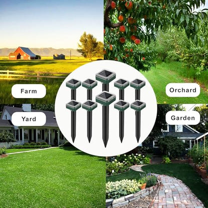 Mole Repellent Solar Powered, 10 Pack Gopher Repellent and Snake Repellent for Yard, Waterproof Ultrasonic Vibration Stakesfor Outdoor Lawn Garden to Get Rid of Moles, Voles, Groundhogs,Rodents