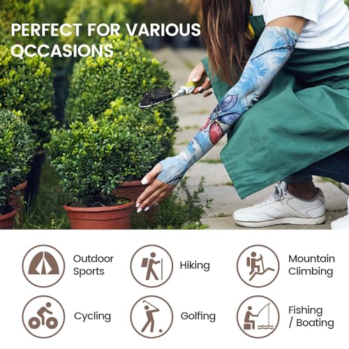 YPHCDO Gardening Sleeves for Women Sun Protection Cooling Arm Sleeves - color: Blue Dragonfly