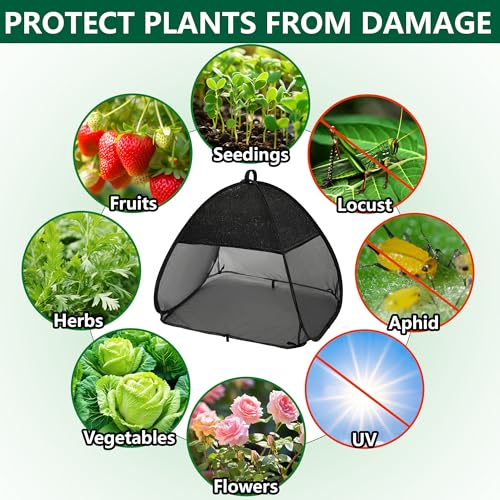 2Pcs Pop Up Garden Netting Bug and Shade Cover,Plant Sun Shade Netting Tent - color: Black-22x22x22 Inch