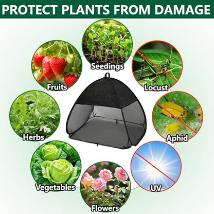 2Pcs Pop Up Garden Netting Bug and Shade Cover,Plant Sun Shade Netting Tent - color: Black-22x22x22 Inch