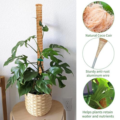 3 Pack 35.4'' Moss Pole for Monstera, Bendable Coco Coir Plant Support Stakes - size: 3 Pack（35.4-Inch）