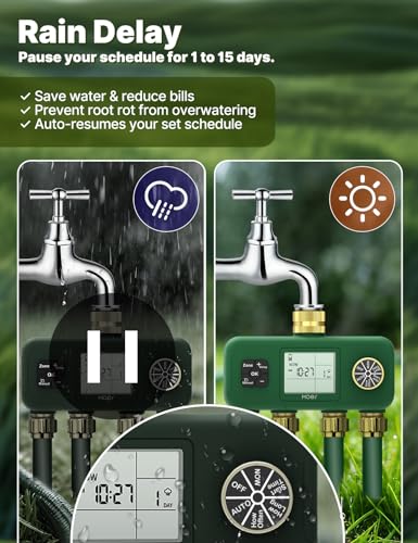 MOES 4 Zone Water Timer, Brass Fittings, Sequential Watering, No Wi-Fi - style: 4 Zones (4 Outlets)