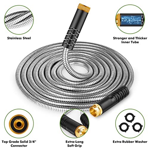 Unywarse Garden Hose 25FT Metal Water Hose with 10 Function Nozzle No-Kink - size: 25ft