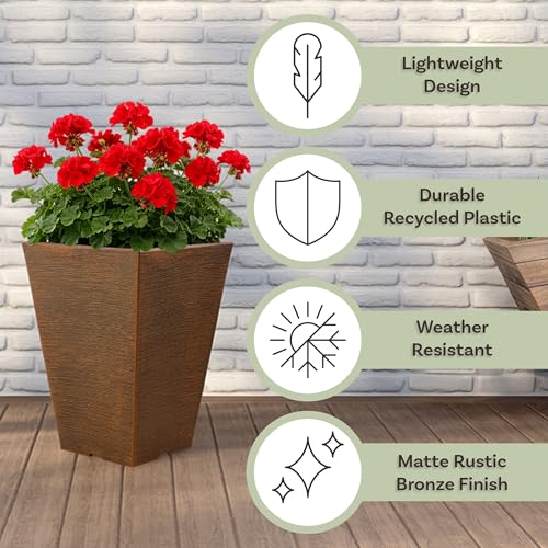 Pure Garden Large Outdoor Planters, Bronze, 13.75-Inch, 2-Pack - color: Bronze