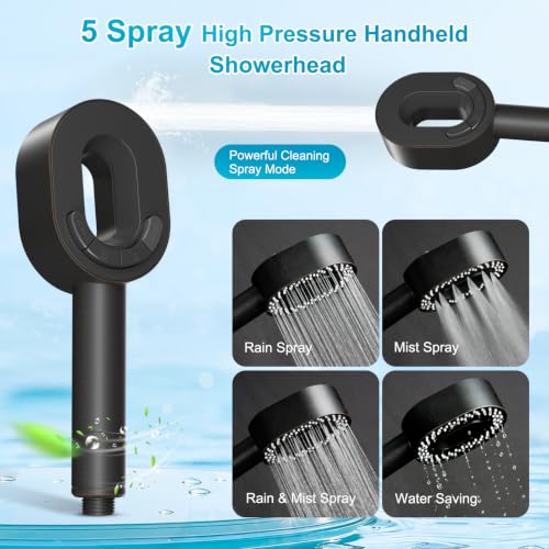 Hibbent Filtered Showerhead with handheld, High Pressure 5 Sprays Shower - color: Oil Rubbed Bronze, style: Showerhead with 1 Filter