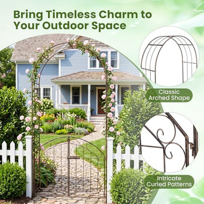 Giantex Garden Arch with Gate, 79" H Heavy-Duty Metal Arbor Trellis - color: Bronze