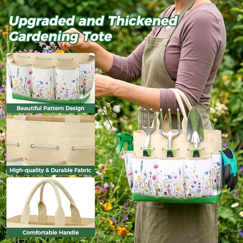 Gardening Tools 10-Piece, Heavy Duty Garden Tool Set with Fashion and Durable Garden Tools Organizer Handbag, Rust-Proof Gardening Hand Tools Weeding Kit, Ideal Gardening Gifts for Women - color: Green