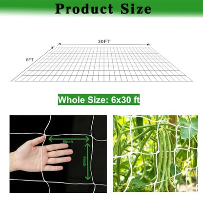 6x30 Ft Trellis Netting for Climbing Plants, Heavy Duty Garden Trellis Netting Plant Climbing Net Trelliss for Cucumber Tomato Plant Climb Net Trelliss for Bean Peas Vegetable Fruits Flowers - size: 6x30 Ft