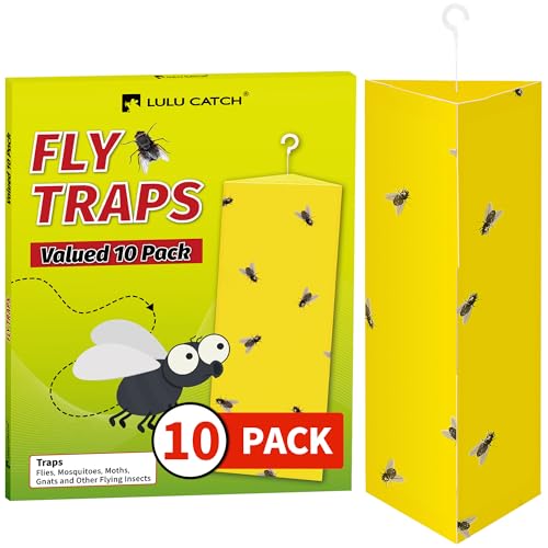 LULUCATCH Sticky Fly Traps, 10 Pack Fly Traps Indoor with Hanging Hook, Odorless Yellow Sticky Gnat Traps for Mosquitoes, Non-Toxic Bug Catchers for Fleas, Drain Flies, Moths, Insects - size: 10 Pack-A