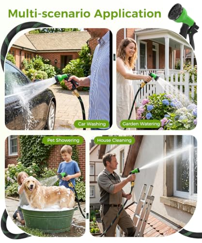 75ft Garden Hose, Non-Expandable Water Hose with 8 Function Spray Nozzle, Lightweight, Knik-Free, Burst-Resistant, Durable & Flexible 3/4" Garden Hose for Lawn, House Cleaning, Car Washing - size: 75ft