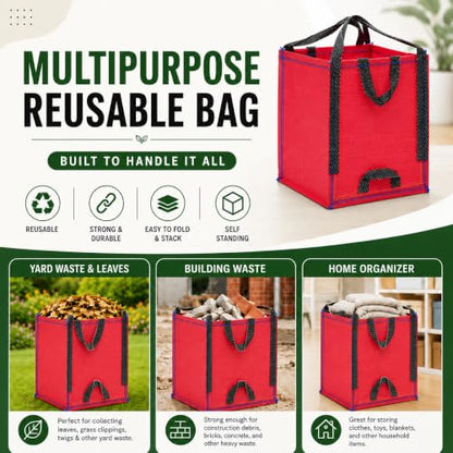 48-Gallon Heavy Duty Lawn and Yard Bag, Reusable Self-Standing Garbage Bag with Reinforced Handles (Red - 1 Pack) - color: Red - 1 Pack