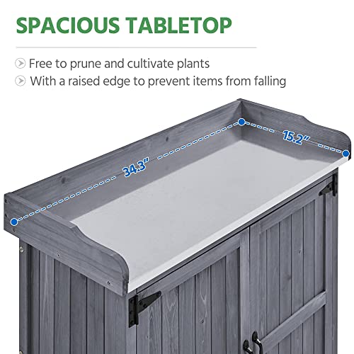 Topeakmart Potting Bench for Outside with Storage Cabinet & Metal Top,Gray - color: Gray