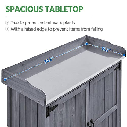 Topeakmart Potting Bench for Outside with Storage Cabinet & Metal Top,Gray - color: Gray
