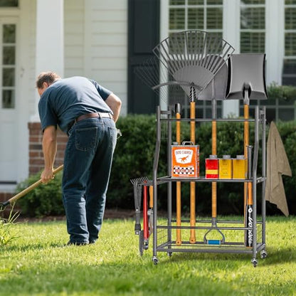 Ultrawall Garden Tool Organizer Yard Storage Stand for Garage w/Wheels - size: Medium