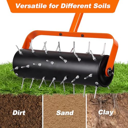 Rolling Lawn Aerator, Heavy Duty Hand Manual Spike Roller with 42 Spikes, Aerator Tool with 71" Adjustable Handle, Pre-Attached Spike Soil Push Lawn Aeration for Garden Yard Patio
