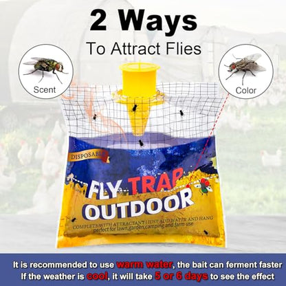 Fly Traps Outdoor Hanging for Patio, 10 Pre-Baited Flies Bags Disposable - size: 10 pack